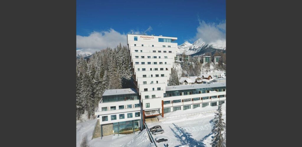 Molchat Doma Album cover, building, Slovakia, in winter from a different side